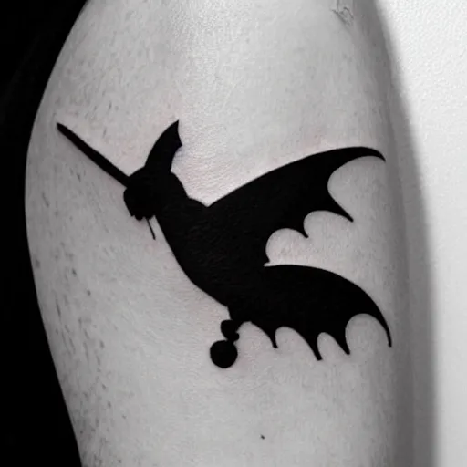 Image similar to tattoo of an upside down question mark that gradually fades into silhouettes of flying bats