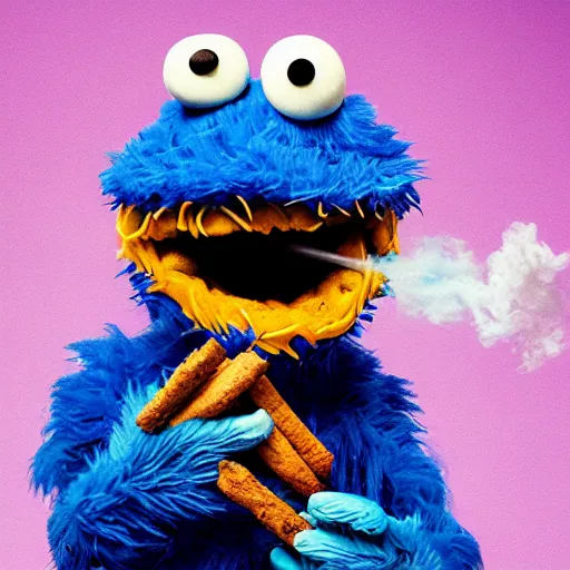 Image similar to cookie monster smoking a blunt turning into a weed bud stylised jonathan zawada photography portrait