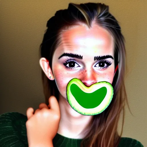 Prompt: avocado with a face of emma watson