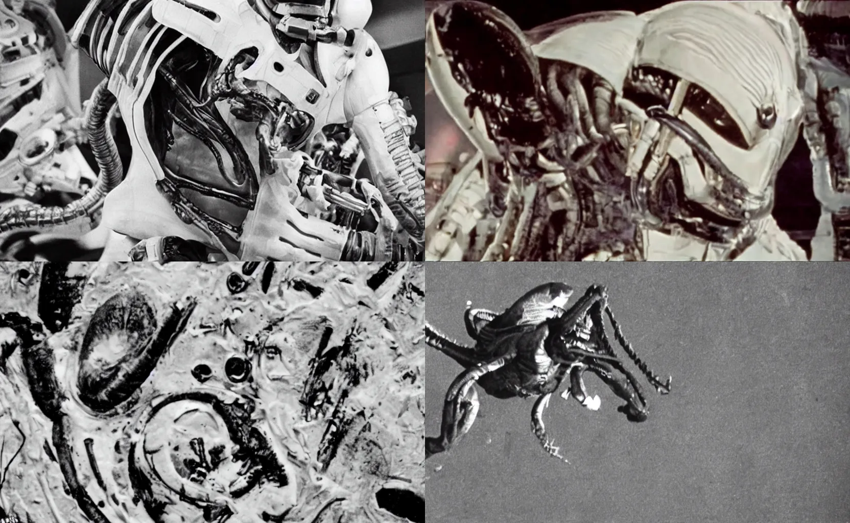 Prompt: xenomorph, xenomorph, xenomorph, astronauts, space shuttle, apollo 1 1, the movie alien, high definition, grainy footage, close up