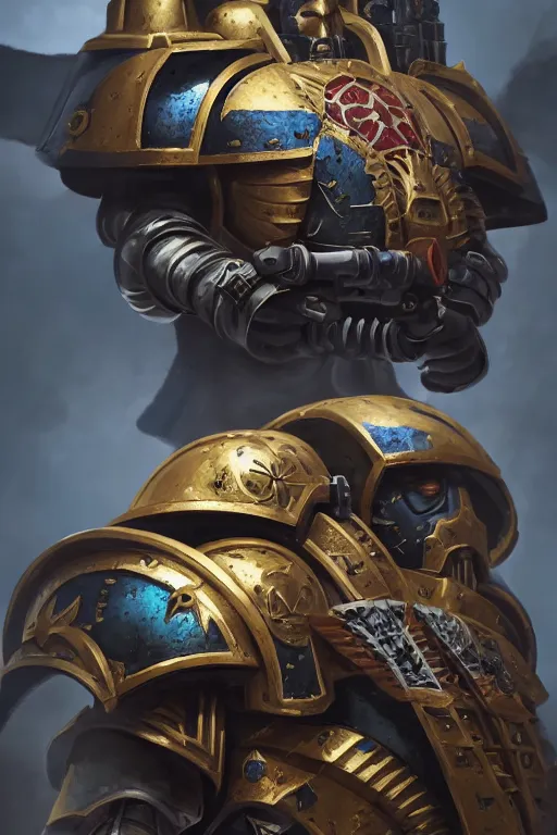 Image similar to armor portrait heros warhammer 4 0 k horus heresy fanart - the primarchs emperor by johannes helgeson animated with vfx concept artist & illustrator global illumination ray tracing hdr fanart arstation zbrush central hardmesh 8 k octane renderer comics stylized