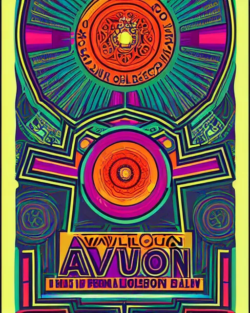 Prompt: avalon ballroom poster art by victor moscoso, hd vector art, award winning on behance, t shitd design, sticker, holographic, geometric design