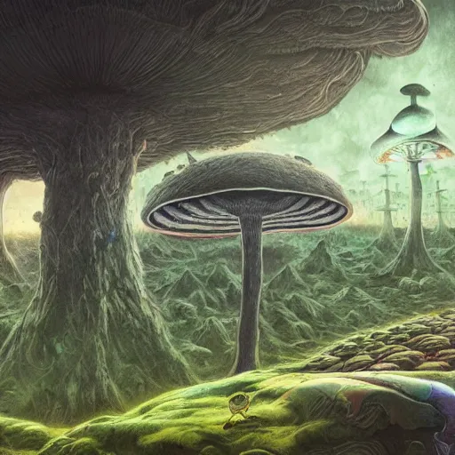 Prompt: A centered chest up portrait of a psychedelic shaman-like anthropomorphic frog smoking a hand-rolled cigarette smoking heavily , magic mushroom village in background . award winning. superb resolution. in the art style of junji Ito and greg rutkowski . Detailed Mushroom city in background. Hyper realistic anime. Perfect art. Dalle2