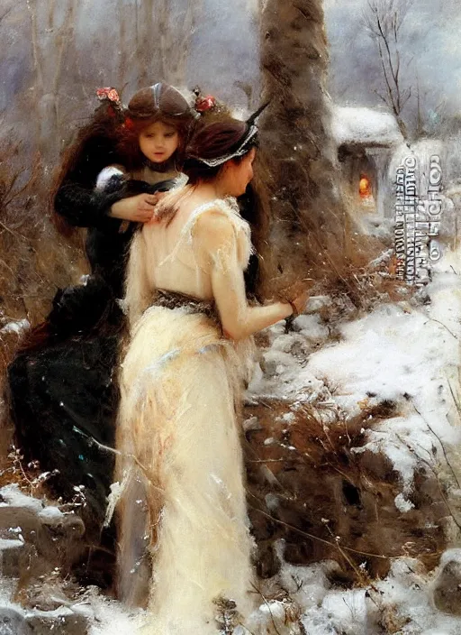 Image similar to the witch of frost by eugene boudin and vladimir volegov and alexander averin and delphin enjolras and daniel f. gerhartz
