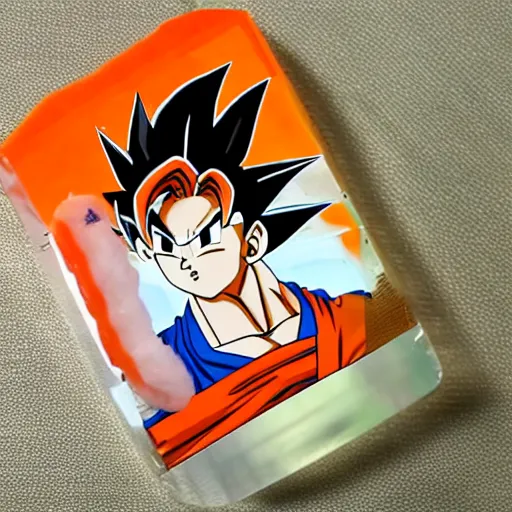 Image similar to goku translucent clear hair dressed up as a sushi