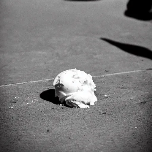 Prompt: that feeling when you drop your ice cream, realistic, photo, national geographic, high contrast, black and white, emotion