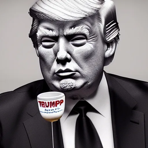 Image similar to donald trump as latte art, photorealistic, studio lighting, octane render, artstation