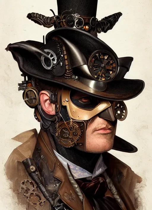 Prompt: portrait of steampunk batman, intricate, highly detailed, ray tracing, digital painting, artstation, concept art, smooth, sharp focus, illustration, art by artgerm and greg rutkowski and alphonse mucha, 8 k