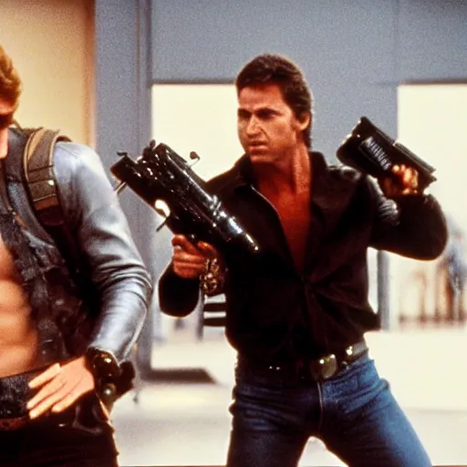 Image similar to still photo from the filming of the best 8 0's action movie