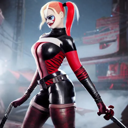 Image similar to Harley Quinn from Injustice, detailed video game still, promo picture
