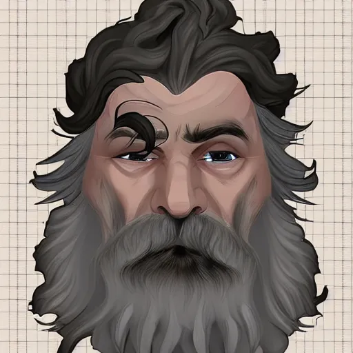 Prompt: middle aged bearded male druid gray skin pointy ears with vines as hair artstation