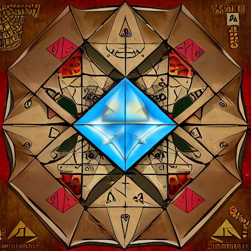 Image similar to a 3 d render of a pentagonal board game board covered in illumaniti illustrations. conspiracy theories, in the style of gravity falls, digital art - w 7 6 8