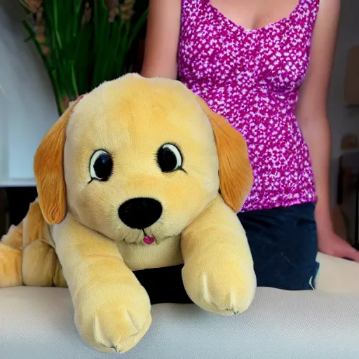 Prompt: an happy golden retriever puppyplush doll, 8k