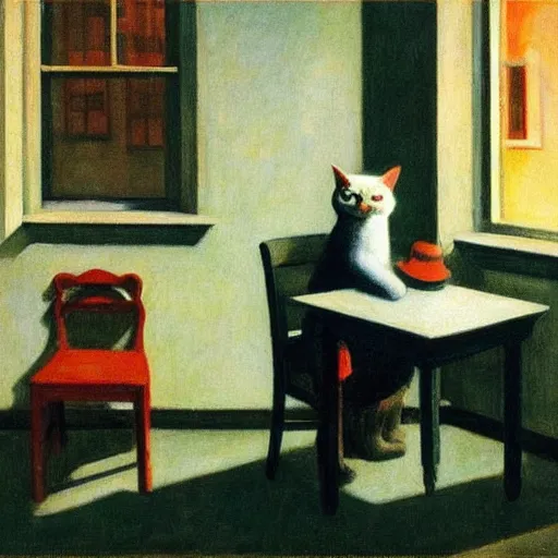 Image similar to cute cat Edward Hopper