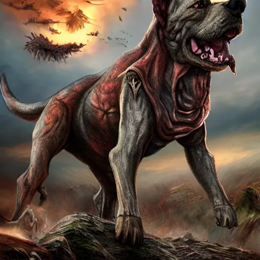 Image similar to world abomination by dogs, realistic, highly detailed, 8k