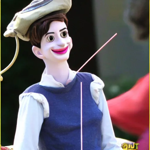 Image similar to Anne Hathaway Pinocchio with a very long nose