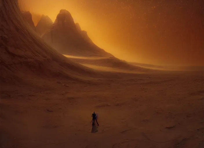 Prompt: martian chronicles, by jean delville and sophie anderson and mandy jurgens and ralph mac quarrie and james jean, immaculate scale, moody atmosphere, cinematic atmospheric, cinematic lighting, golden ratio, perfect composition, elegant, no crop, extremely detailed, 4 k, hd, sharp focus, masterpiece, trending on artstation