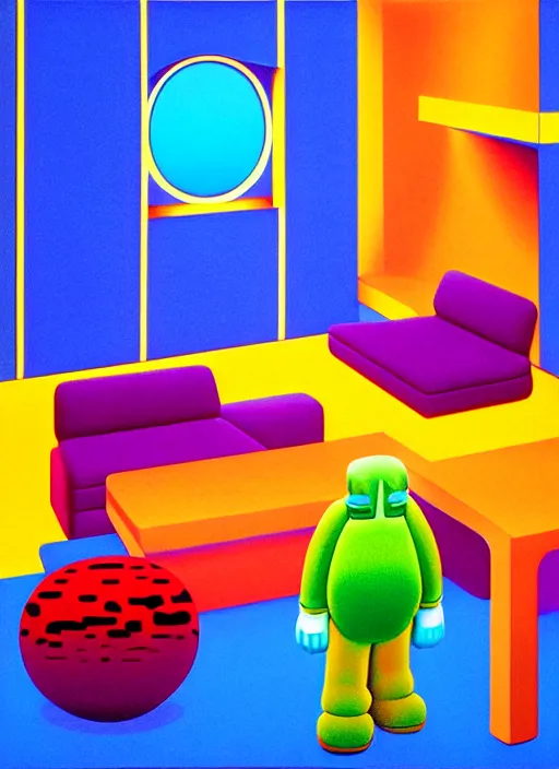 Image similar to living room by shusei nagaoka, kaws, david rudnick, airbrush on canvas, pastell colours, cell shaded, 8 k