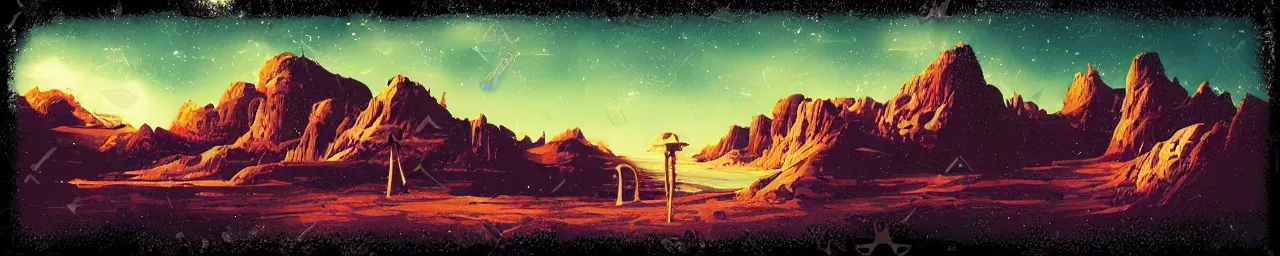 Image similar to retro sci-fi alien landscape