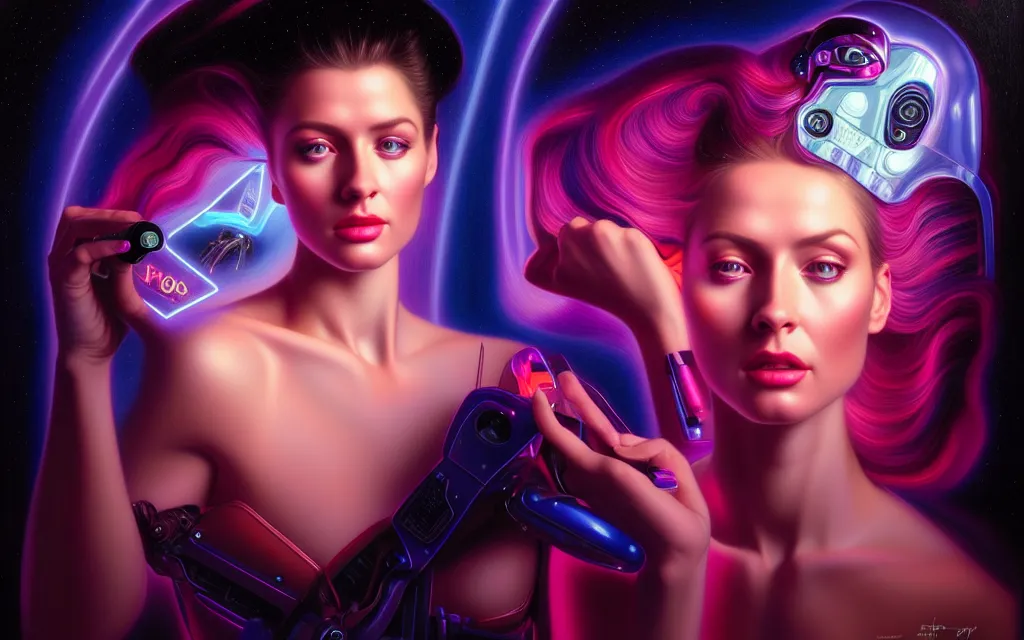 Image similar to beauty woman in holograms of alien artifacts, electrical case display, total recall tech, , ultrarealistic, dramatic lighting, electrical details, high details, 4k, 8k, best, accurate, trending on artstation, artstation, photorealism, ultrarealistic, digital painting, style of Tristan Eaton Stanley Artgerm and Tom Bagshaw, Caravaggio, Boris Vallejo