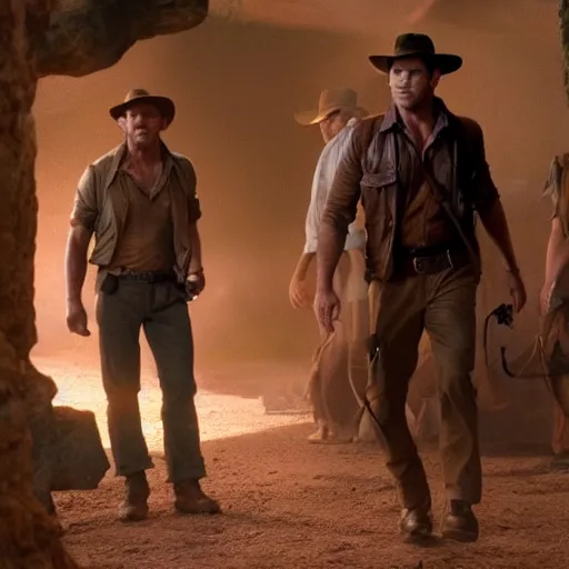 Image similar to still from the Indiana Jones movie with chris pratt, award-winning cinematography, 4k