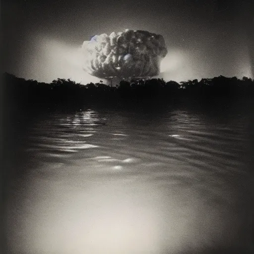 Image similar to dark selfie of a nuclear explosion in the louisiana swamps, pictorialism