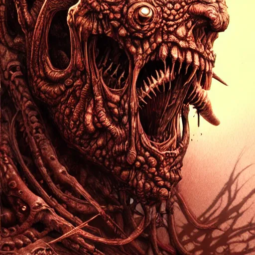 Image similar to a highly detailed character portrait of chthonic serious sam 2 gmeplay monsters by Ayami Kojima, Beksinski, Giger,intricate, digital painting, artstation, intricate, concept art, smooth, sharp focus, illustration