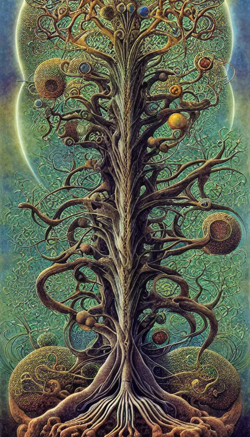 Image similar to tree of life by roger dean and andrew ferez, art forms of nature by ernst haeckel, divine chaos engine, symbolist, visionary, art nouveau, botanical fractal structures, organic, detailed, realistic, surreality