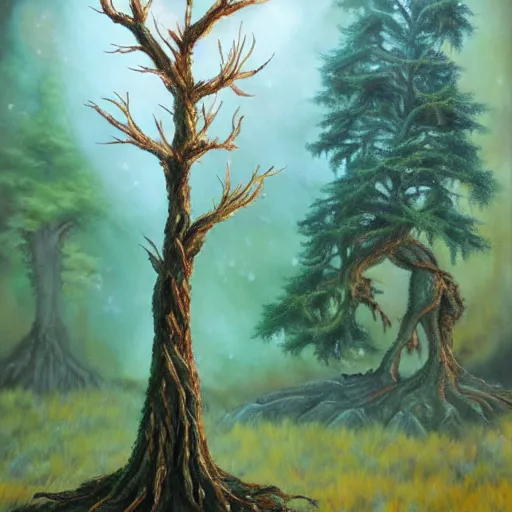 Image similar to A 1 year old tree, fantasy painting, lots of detail