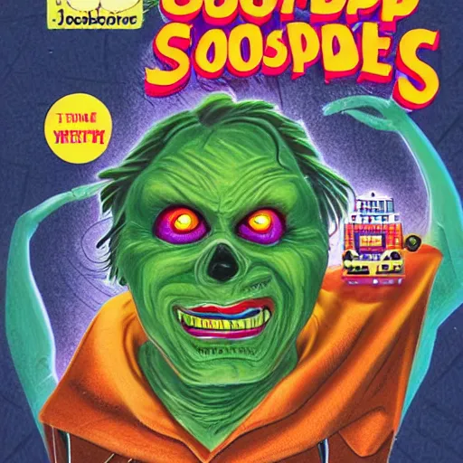 Prompt: goosebumps book cover, tim jacobus art, my dad is a monster