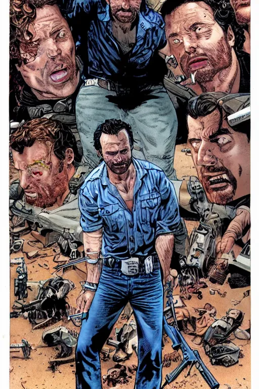 Prompt: portrait of rick grimes missing his right hand. comic accurate. art by glenn fabry.