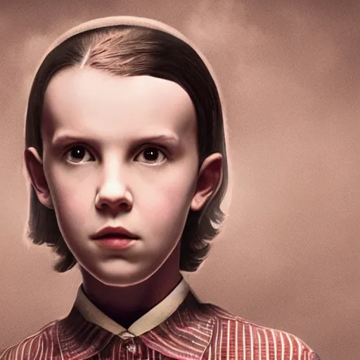 Image similar to millie bobby brown as eleven from stranger things 1 8 9 0's photography