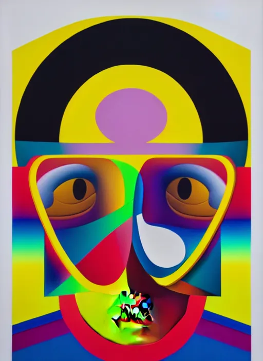 Prompt: person wearing a mask by shusei nagaoka, kaws, david rudnick, airbrush on canvas, pastell colours, cell shaded, 8 k