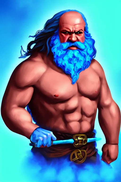 Image similar to character portrait of buff barbarian karl marx with shining blue body painting, dungeons and dragons, trending on artstation, award winning, stylized painting, concept art, 4 k, 8 k