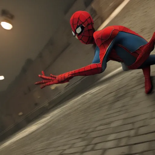 Image similar to long shot photo of spiderman in silent hill streets, highly detailed, 8 k