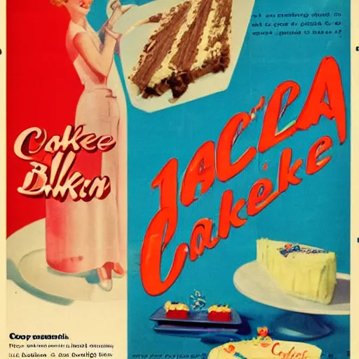 Image similar to 1950s advertisement for cake by the ocean