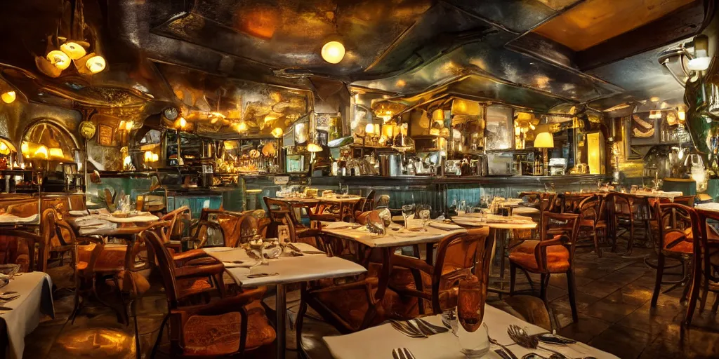 Prompt: restaurant vintage victorian underwater