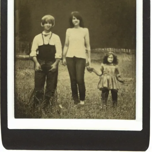 Image similar to old polaroid of a family, there is a gloomy atmosphere in the ambient