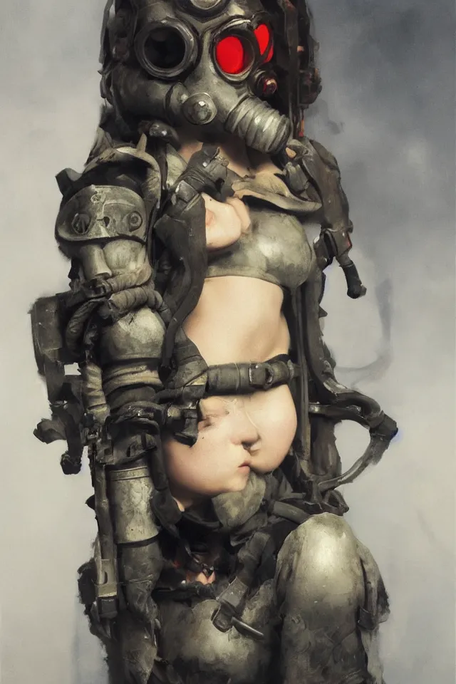 Image similar to a girl with a oni gas mask by ruan jia