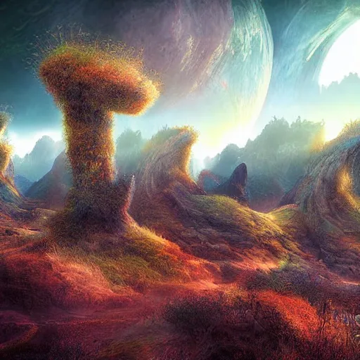 Image similar to A landscape where the future and past collide, epic digital art, grandiose