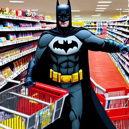 Image similar to Batman In a target buying groceries, HD, high resolution, hyper realistic, 4k, intricate detail