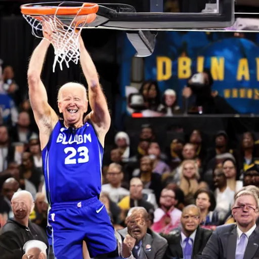 Image similar to photograph of joe biden dunking, highlights of the 2 0 1 9 nba slam dunking contest