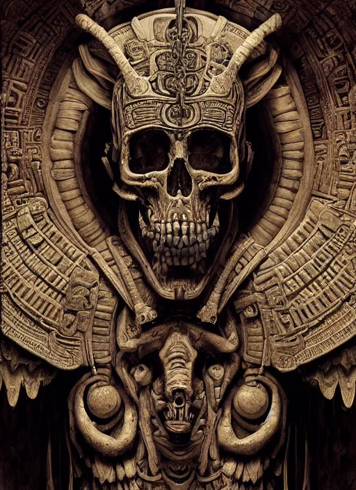 Image similar to digital _ painting _ of _ cizkin god of death mayan _ by _ filipe _ pagliuso _ and _ justin _ gerard _ symmetric _ fantasy _ highly _ detailed _ realistic _ intricate _ port