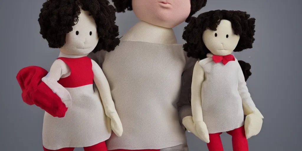 Prompt: photo of a rushton doll, rubberface plushie, hyperrealistic