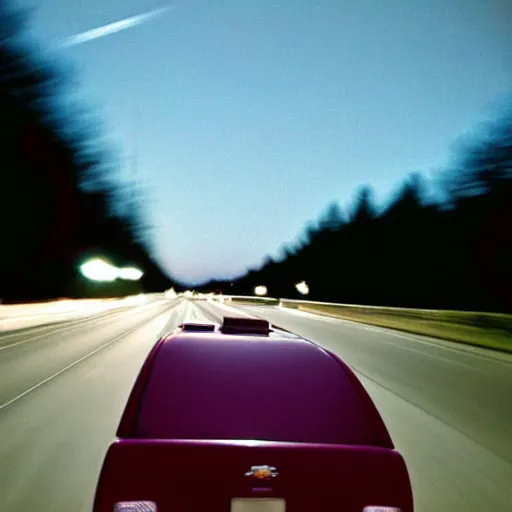 Image similar to A photograph of a 1999 Maroon Chevrolet Express driving on highway 411 in Perth, Ontario at night at 22:20, photograph taken in 2009 on a nokia flip phone