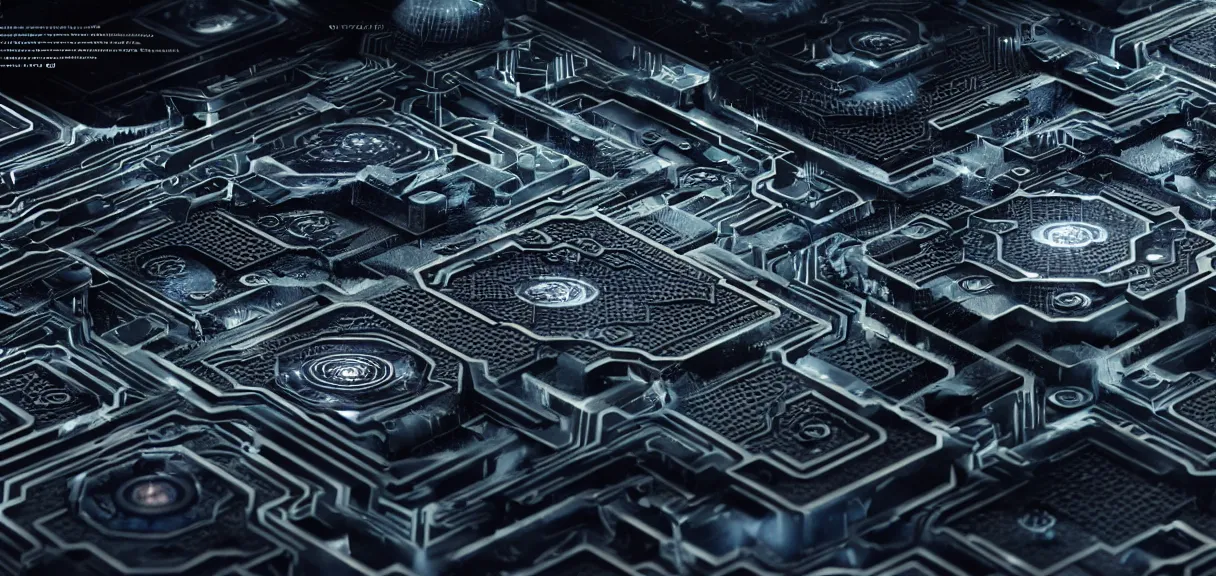 Image similar to fractal motherboard, greg rutkowski, esuthio, craig mullinshyper, scifi, symmetry fractal, octane render, detailed realistic 8 k,