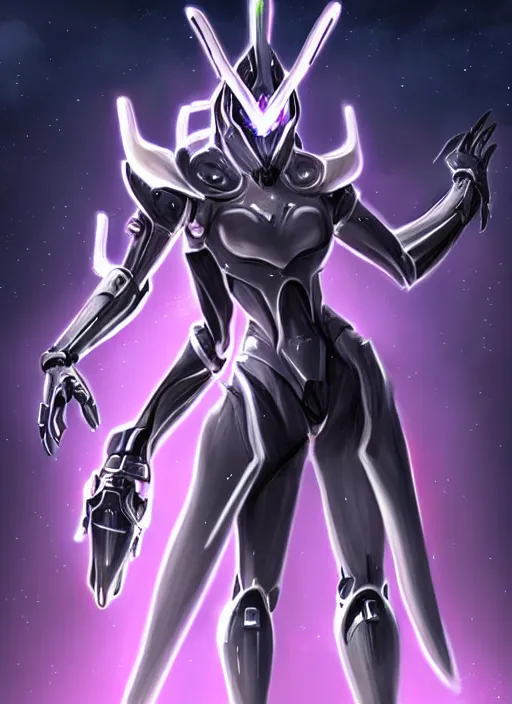 Image similar to cinematic body shot, galactic sized goddess, proportional stunning beautiful hot female warframe, sleek mecha female dragon head, metal ears, led purple eyes, smooth fuschia skin, smooth silver armor, floating in space, holding a galaxy, epic proportions, epic size, epic scale, furry art, dragon art, giantess art, warframe fanart, furaffinity, octane