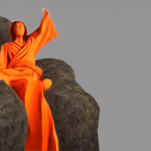 Prompt: stone statue meditation in flowing orange robes energy spiraling upwards into the void trending on artstation