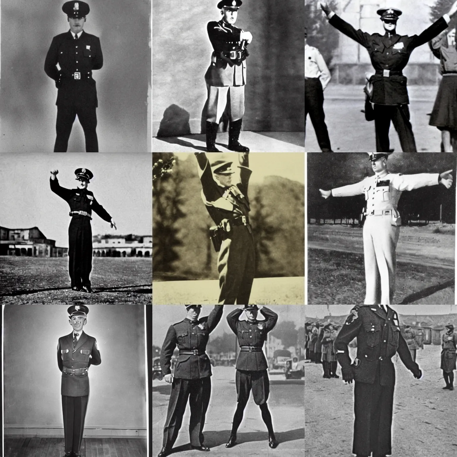 Image similar to 1930s photo of a officer T-Posing