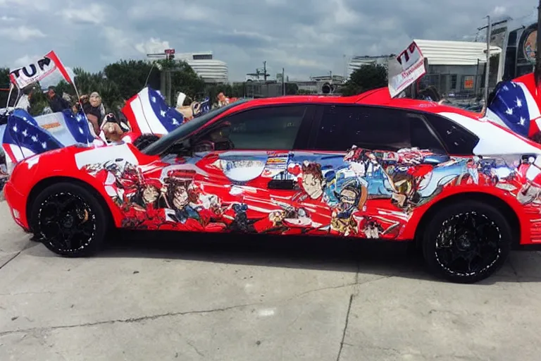 Prompt: trump-anime-car-wrap, side shot